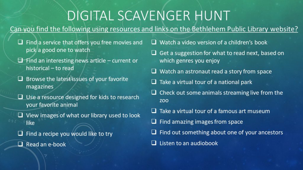 Digital scavenger hunt – Bethlehem Public Library